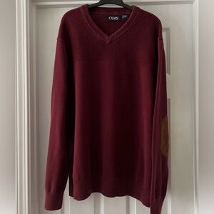 Chaps Sweater Mens 3XB Red Elbow Pads Patches Henley Knit Cotton